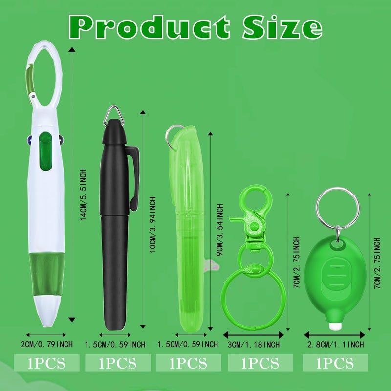 Daemson Nurse Pen Set, Badge Reel Pen Include Highlighter, Permanent Marker, LED Keychain Flashlight, Ballpoint Pen, and Nursing Keychain Clip (Green) - Image 2